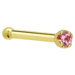   Yellow Gold 1.5mm Genuine Pink Sapphire Nose Bone   20 Gauge Jewelry