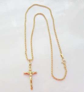 18K Solid Yellow Gold   20 Sparkle Cross Pendant Chain Necklace   5.2 