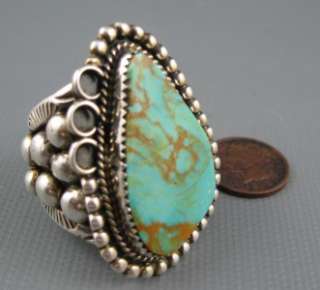 HUGE Old Pawn Navajo Sterling Natural Turquoise Rings Size 11+ Signed 