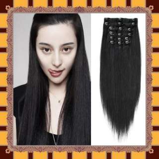 Full Head Clip In REMY Human Hair Extension #1Jet Black  