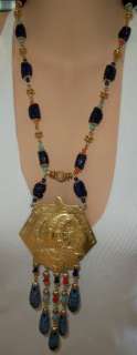 Vintage Miriam Haskell SUMERIAN EGYPTIAN REVIVAL Necklace Earrings Set 