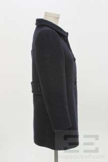 Prada Navy Blue Wool Covered Button Long Sleeve Coat Size 40  