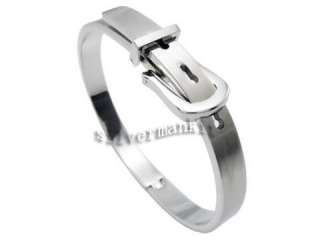 Womens Silver Belt style Stainless Steel Charm Cuff Bracelet Bangle 
