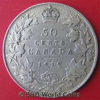 CANADA 1919 50 CENTS HALF DOLLAR SILVER GEORGE V 29.8mm  