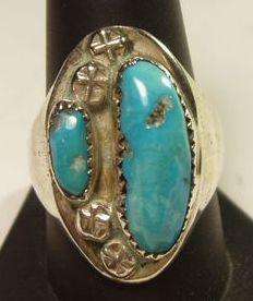 Sterling Silver Turquoise Mens Ring by B. Iule Zuni Native American 