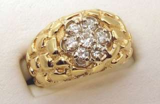Diamonds 0.50ct VS2 14K Yellow Gold Mans Nugget Ring  