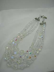 Stunning Vintage 4 Strand AB Crystal Necklace  