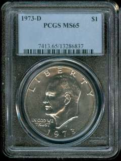 1973 D IKE $1 DOLLAR PCGS MS65+ RARE IN SERIES .  