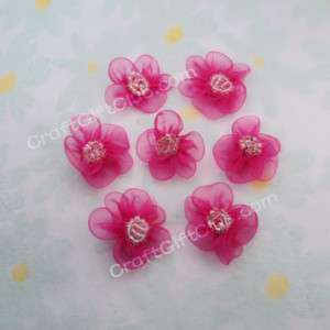 100 Fushia Organza Flower Bead Applique Sewing Wedding  