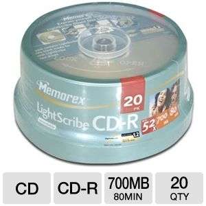 Memorex 52x Lightscribe CD R in Spindle 20 Pack 