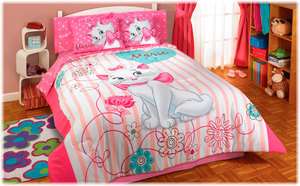 New Girls Pink White Kittie Kitten Cat Marie Comforter Bedding Set 