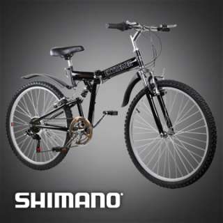 New 26 Folding Mountain Bicycle Foldable Bike 6 Speed Shimano Black 