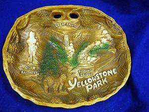 VINTAGE YELLOWSTONE NATIONAL PARK TACO WOOD PLATE BOWL  