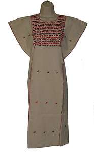 Hippie Vintage Embroidered Mexican Dress Huipil L XL 100% Cotton 