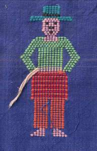 GUATEMALA Embroidery of Man With Belt on Blue Fabric  