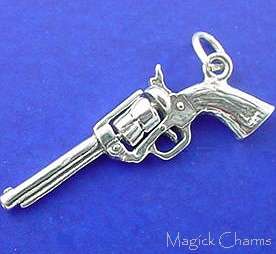 Sterling Silver .925 Revolver HAND GUN Six Shooter Movable 3D Charm 
