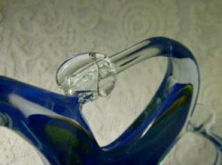 Art Deco Glass Blue & Multicolor Dish Bowl Artglass  