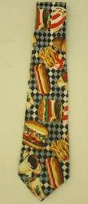 Rogers Silk Neck Tie Junk Food Hamburgers Food Waiter Hot Dogs 