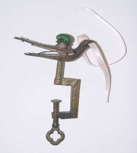 Rare Brass Sewing Bird Patent 1853 w/Green Pin Cushion  