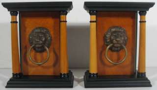 MAITLAND SMITH HAND CRAFTED WOOD & BRONZE PAIR OF LION HEAD 