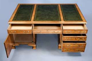 Antique Style Walnut Wood Pedestal Partners Desk  