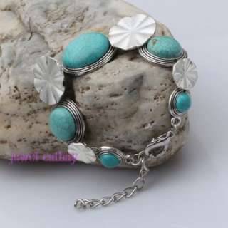 Tibet silver howliteTurquoise flower bead cuff bracelet  