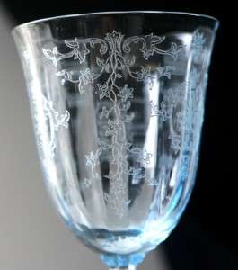  Fostoria Navarre Blue Large Claret Wine Glasses Crystal Stemware EX