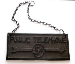 Rustic Public Telephone 5 cents Sign cast iron antique cell plaque 