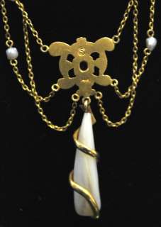 Art Nouveau Seed Pearl Baroque Sapphire 14k Necklace  