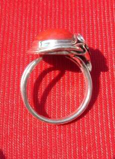 Red Oval Coral 925 Sterling Silver Ring  