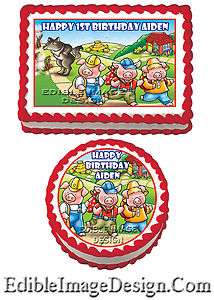 THE THREE LITTLE PIGS Birthday Edible Party Cake Image Cupcake Topper 