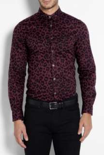 PS Paul Smith  Burgandy Leopard Print Slim Shirt by PS Paul Smith