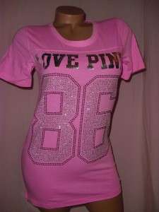 Victorias Secret LOVE PINK 86 Crystal BLING T shirt Sexy Jersey NEON 