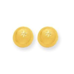  14k Gold Diamond Cut Satin 12mm Half Ball Post Earrings Jewelry