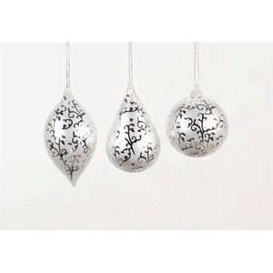   White Silver Filigree Glass Bulb Christmas Ornaments