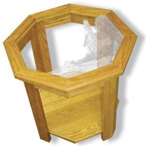   Art in Etched Glass Top Oak End Table Octagon