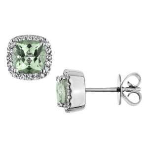Green Amethyst Earrings with Diamonds 2.50 Carat (ctw) in 14K White 