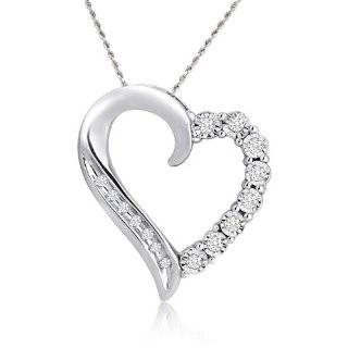 10k White Gold 3 Stone Diamond Heart Pendant (1/10 cttw, I J Color, I2 