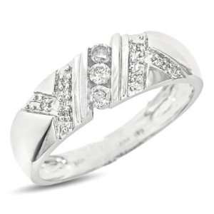 Round Cut Diamond Mens Wedding Ring 14K White Gold Wedding Ring 