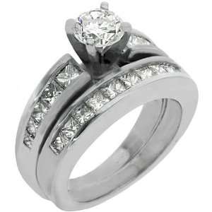   Gold Round & Princess Diamond Engagement Ring Bridal Set 2.25 Carats