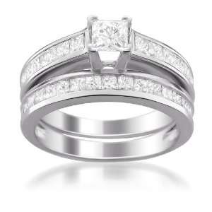 14k White Gold Princess cut Diamond Bridal Set Ring (2 cttw, I J, I1 