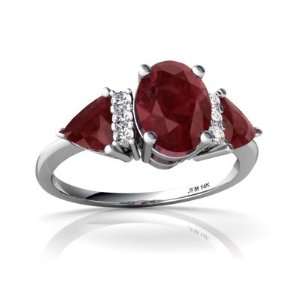    14K White Gold Oval Genuine Ruby 3 Stone Ring Size 4.5 Jewelry