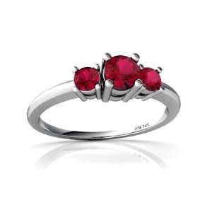  14K White Gold Round Created Ruby 3 Stone Ring Size 4.5 Jewelry