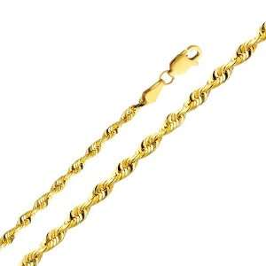 14K Yellow Gold 3mm Diamond Cut Solid Rope Chain Necklace with Lobster 