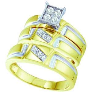   Gold .28CT Round Cut Diamond Wedding Engagement Bridal Trio Ring Set
