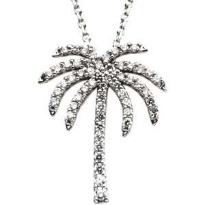 14 Karat White Gold Diamond Palm Tree Necklace  
