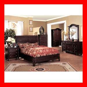   Espresso Brown Queen King Panel Bed 4 Pc Bedroom Set Furniture  