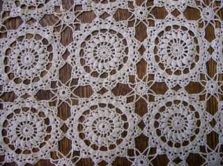 VTG Tan Hand Crocheted Floral Lace Tablecloth 54 x 55  
