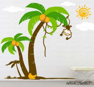 Nursery Wall Decal   Palm Trees with Cute Monkey  
