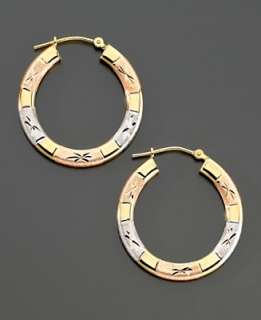 14k Tri Color Gold Engraved Hoop Earrings   Golds